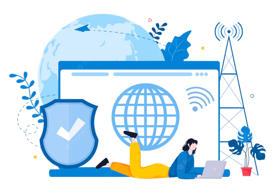 Ilustración: persona conectada a Internet, con una antena y una pantalla